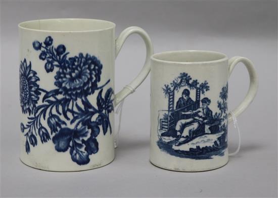 A Caughley floral spray pattern mug, c.1780 and a Worcester La Peche / Le Promenade small mug